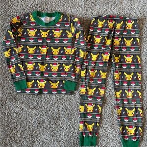 Pokemon Pikachu Kids Christmas Pajama Set - Black, Yellow and Kelly Green